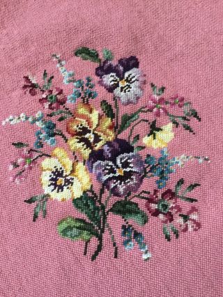 2 Matching Antique Vintage Needlepoint Tapestry Seat Chair Pillow Cover Floral