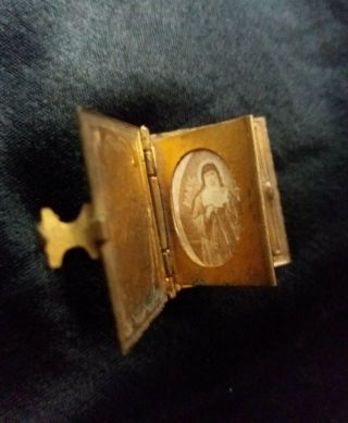 Rare Antique Miniature French Photo Book Pendant Charm Dolls House Nun Brass