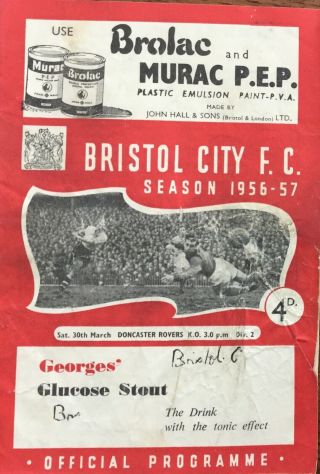 Bristol City V Doncaster Rovers Div 2 Programme 30 Mar 1956 - 57 Rare