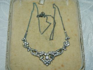 Vintage Antique Art Deco Rhinestone Paste Baguette Necklace Costume Jewellery