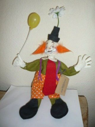 Collectible Cute Vintage Annalee Clown With Flower Hat And Yellow Balloon Figure