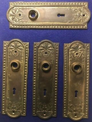 Antique Brass Escutcheon Plates 4 Door Knob And Key Hole Heavy Brass 8.  6 Oz.  Ea.