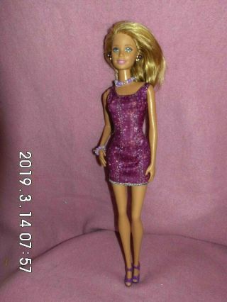 2013 Barbie Doll Mattel 1186 Mj.  1 Nl Purple Dress,  Necklace,  Earrings China