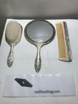 Vanity Set - Antique Vintage Silverplate 3 Pc.  Hand Mirror,  Brush & Comb