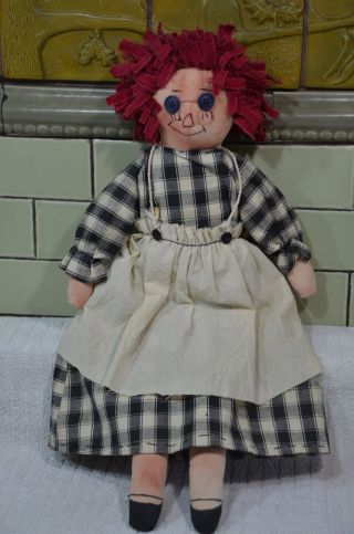Vintage 19 " Hand - Made Raggedy Ann Doll,  C 1950s
