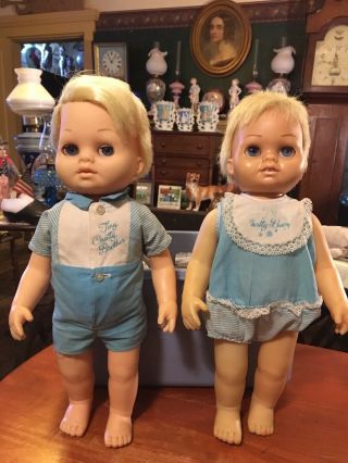 1962 Vintage Tiny Chatty Baby & Tiny Chatty Brother Twins In Clothes
