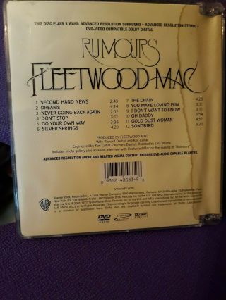 Fleetwood Mac Rumours Dvd - Audio 5.  1 Multichannel Surround Rare Vg,