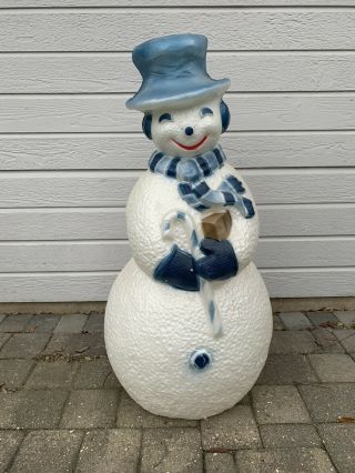 Rare 40 " Union Snowman Candy Cane Christmas Blow Mold Light Up Decor Blue/white