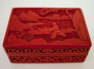 Antique Cinnabar Lacquer Lacquerware Trinket Or Jewelry Box