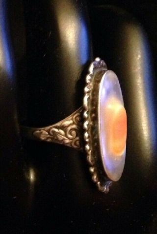 Antique Vintage Art Nouveau Sterling Silver Ring With Blister Pearl