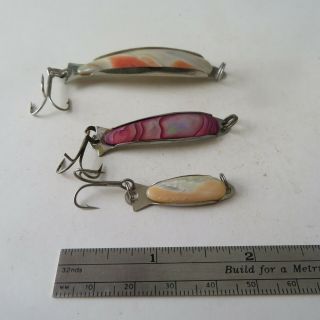 Fishing Lures 3 Vintage Mother Of Pearl Abalone Shell Spoon 2½ " & 1¾ " & 1½ "