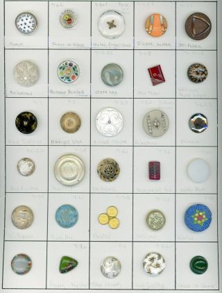 9 X 12 Card Of 30 Medium Antique/vintage Glass Buttons.