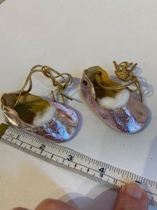 Terri Lee Doll Oil Cloth Pink Metallic Ballerina Shoes Gold Long Laces