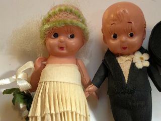 Vintage Kewpie Doll Flapper Bride & Groom Wedding Cake Topper Crepe Paper JAPAN 2
