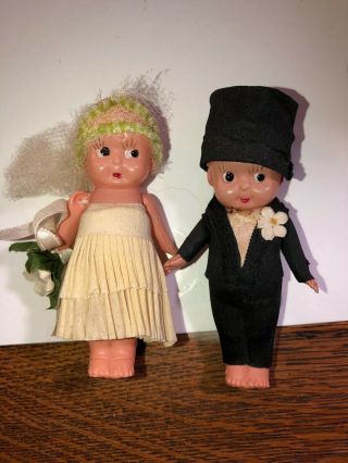 Vintage Kewpie Doll Flapper Bride & Groom Wedding Cake Topper Crepe Paper JAPAN 3