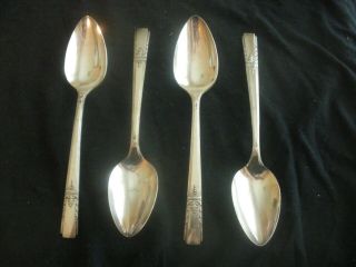 4 Vintage Wm Rogers Oneida Lady Drake Silverplate Serving Spoons