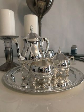 Silver 3 Piece Tea Set With Tray 2