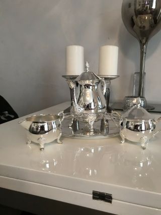 Silver 3 Piece Tea Set With Tray 3