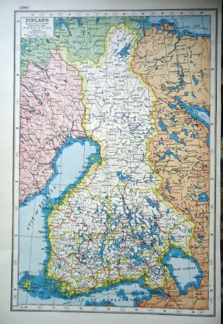 Antique Map Finland Finnish In Europe Harmsworth 1920