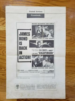Goldfinger 1964 James Bond 007 Sean Connery Rare Pressbook 11x17
