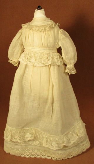 Vintage Doll Dress For 15 " - 16 " Bisque Doll - Ivory Cotton W/laces & Ruffles