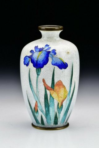 Signed Miniature Japanese Ginbari Cloisonne Vase With Flowers