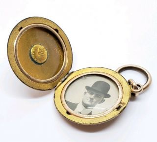 Antique Victorian W&H Co 1/4 Gold Shell Derby Hatted Man Sweet Heart Locket 2