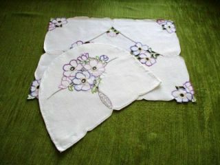 Vintage Tray Cloth & Tea Cosy Cover - Hand Embroidered Anemones - Linen