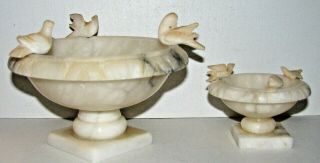 Vintage Italy Italian Hand Carved Alabaster Bird Bath Small & Large Signed