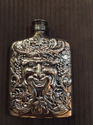 1983 Vintage Godinger Silverplate Flask Bacchus Greek God Of Wine.  Japan