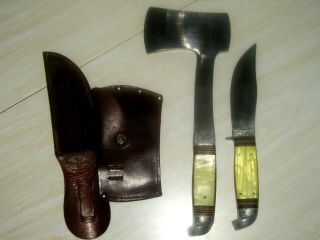Vintage Western Sheath Knife And Hatchet Combo - Outdoor Camping - Rare