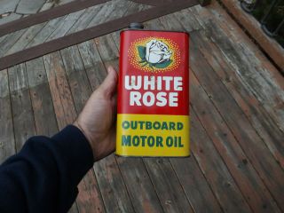 Rare White Rose Outboard Motor Oil Can One Quart Gas & Oil White Rose