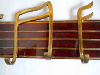 Vintage Brass Wood Wall Mount Coat Hat Rack with Music Clef & Notes 3