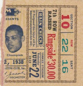 Rare Joe Louis Vs Max Scheling 1938 Ringside Ticket Stub