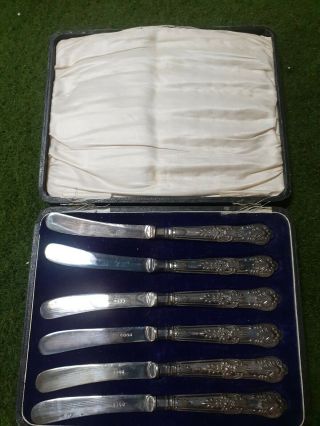 Vintage Boxed Set Of 6 Butter Knives Silver Plate Epns Case 1930s Era