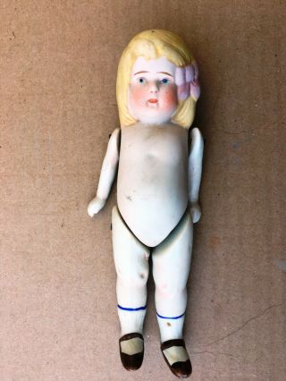 Small Antique Porcelain Girl Doll With Na On Its Neck 7 Inches Tall