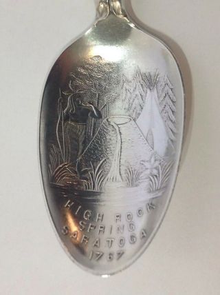 Sterling Silver Souvenir Spoon.  High Rock Spring.  Saratoga 1767.  Indian Warrior 2