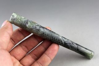 5.  3  Chinese Green Jade Hand - Carved Dragon Grain Smoke Tobacco Pipe 0359