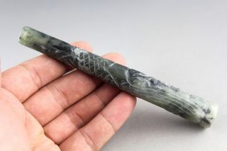 5.  3  Chinese green jade hand - carved dragon grain smoke Tobacco pipe 0359 2