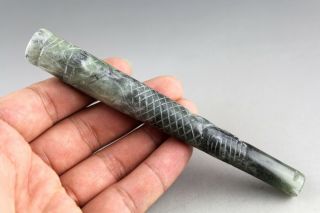 5.  3  Chinese green jade hand - carved dragon grain smoke Tobacco pipe 0359 3