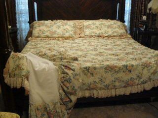 Vintage King Size Comforter W/matching Dust Ruffle & King Pillow Shams Jc Penny