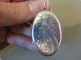 Antique Vintage Large English Sterling Silver Opening Photo Locket Fob Pendant