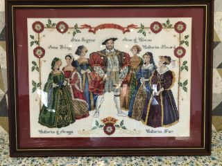 Henry The Eighth And His Wifes Framed Tapestry 24x18” Fab