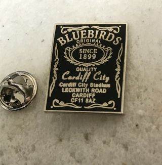 Very Rare Cardiff City Supporter Enamel Badge - Blue Birds Whisky Label Design