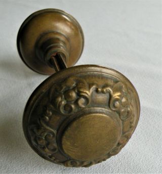 Pair Antique Embossed Brass/bronze Door Knobs With Spindle Estate Victorian