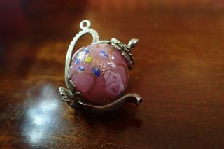 Vintage Sterling Silver Teapot Charm With Antique Venetian Wedding Cake Bead 925