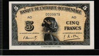 West Africa 5 Francs 1942 Gem Unc = Rare