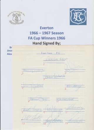 Everton 1966 - 1967 Fa Cup Winners 1966 Rare Orig Autograph Book Page 14 X Sigs