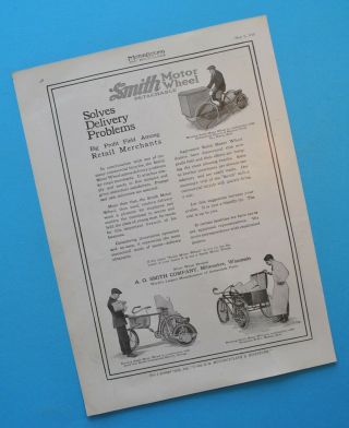 Antique 1916 Smith Motor Wheel Indian Harley Bicycle Motorcycle Brochure Ad