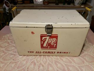 Vtg 1930s 7 - Up White Aluminum Cooler Ice Chest Rare The All Family Drink
